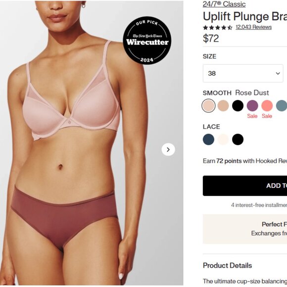 ThirdLove 24/7 Classic Uplift Plunge Bra - 38B - NWT Rose Dust - Picture 2 of 5